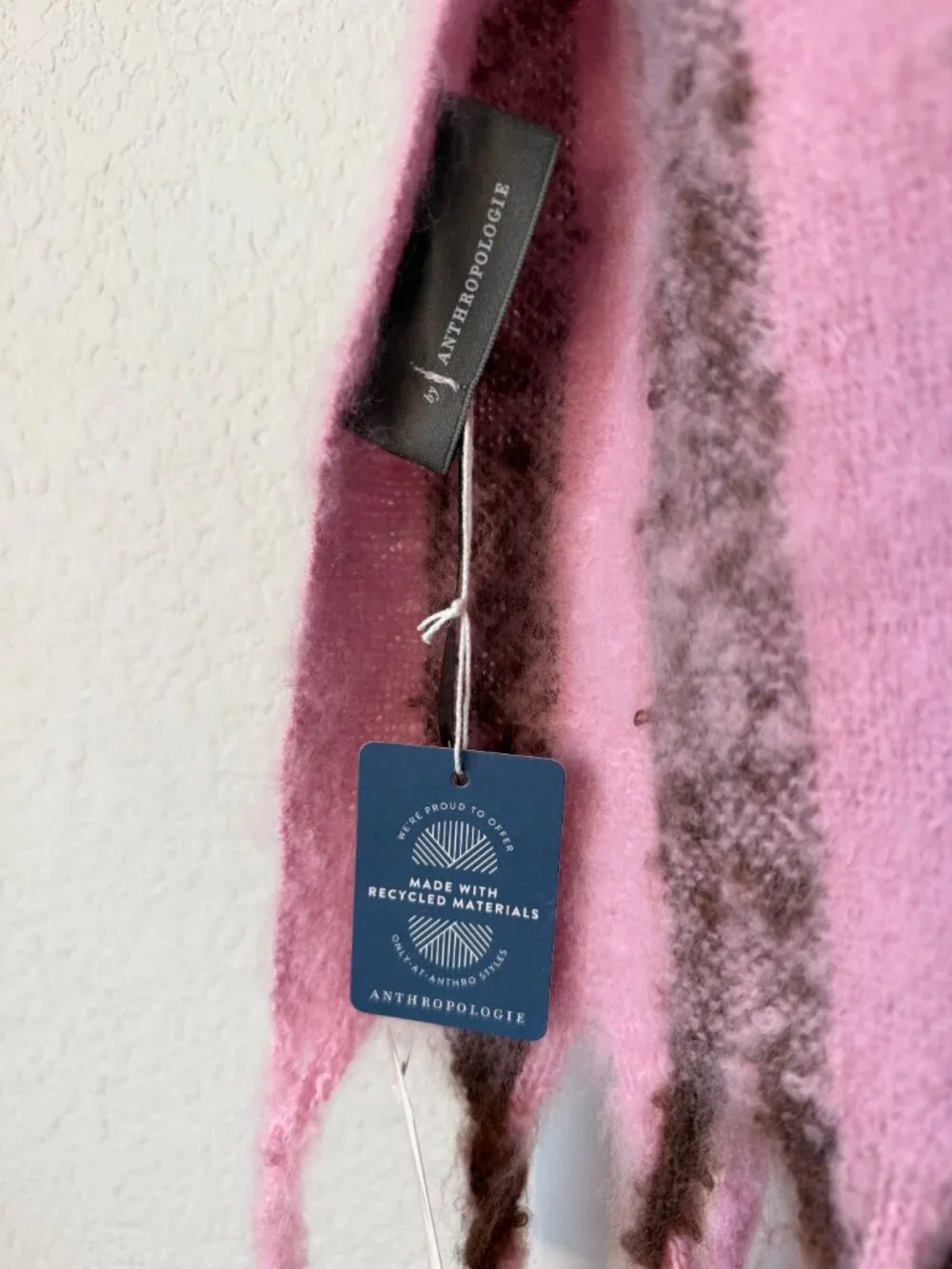 NWT Anthropologie Pink Brown Brushed Woven Scarf